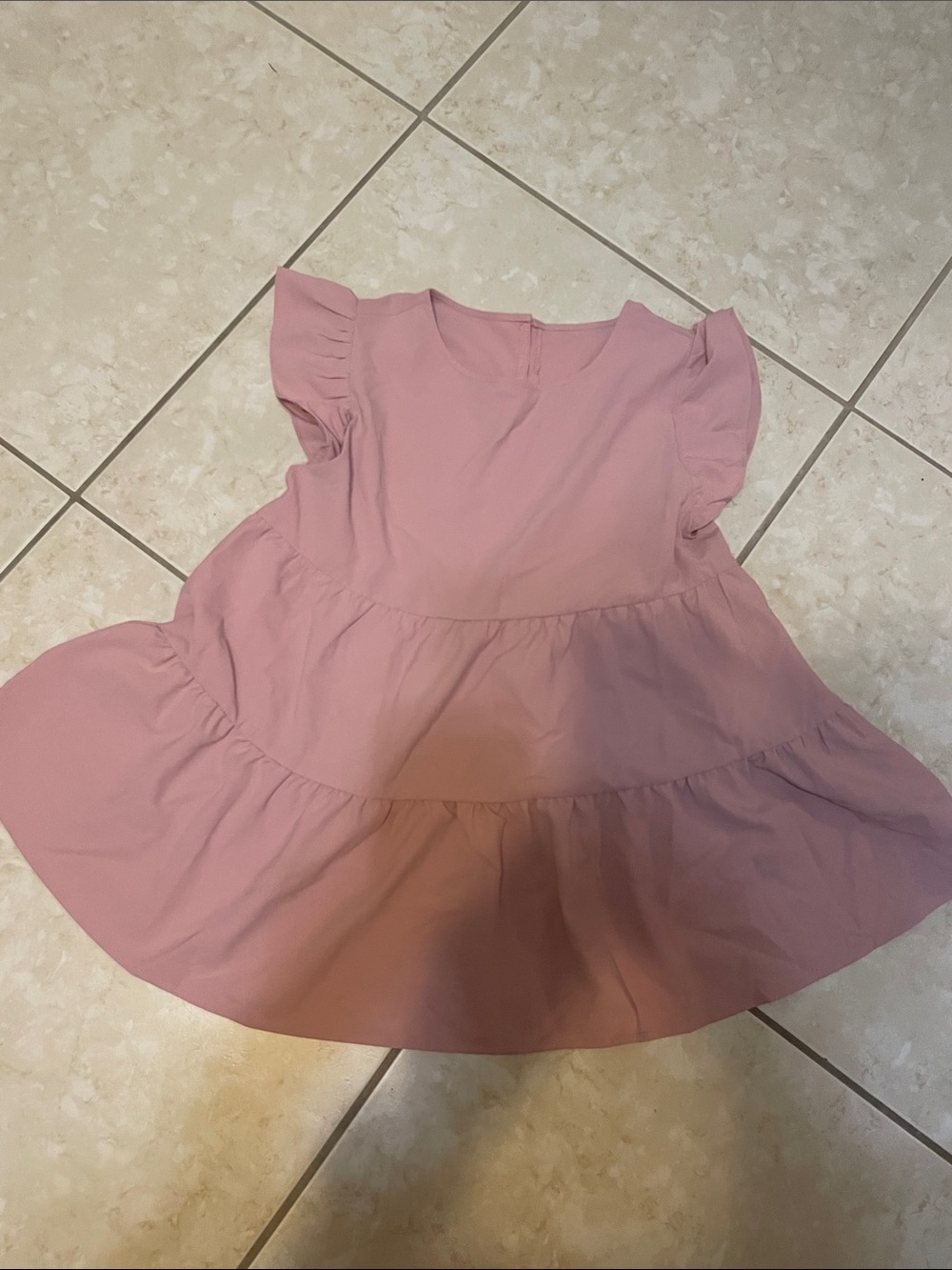 Womens Pink Tiered Flutter-Sleeve Blouse